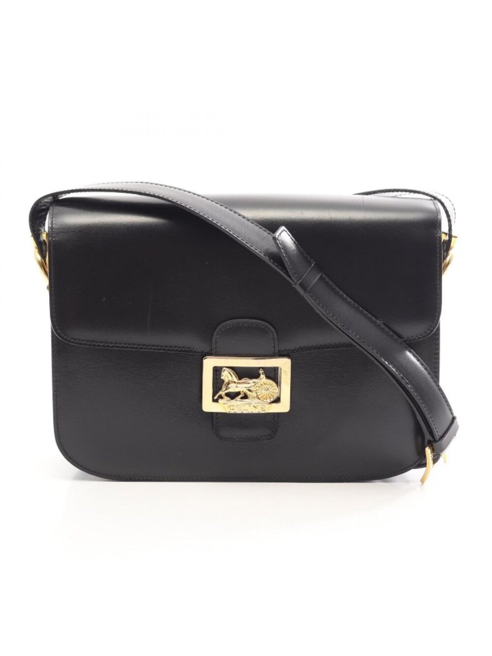 Celine Shoulder Bag Horse Carriage Black Leather